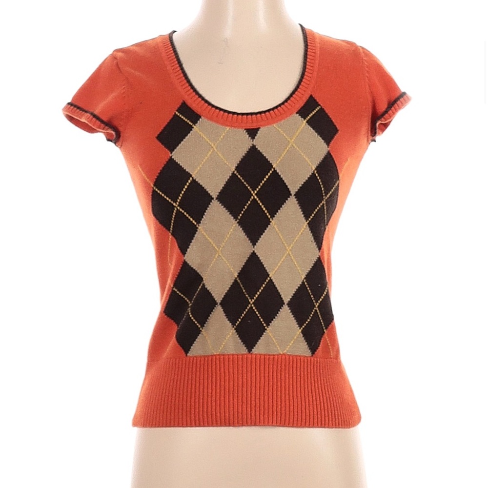 Liz & Co. Vintage Style Orange Diamond Argyle Sweater